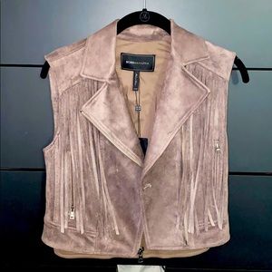 BCBGMAXAZRIA Mike Faux Suede Fringe Vest